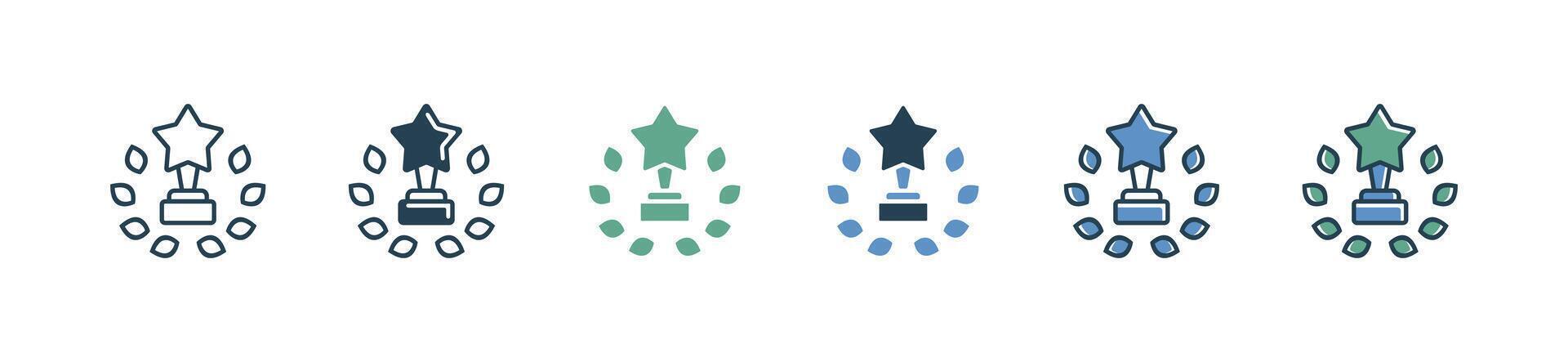 simple winner trophy award wreath icon set winning championship medal leaf laurel decoration with star trophy cup illustration for web and app vector