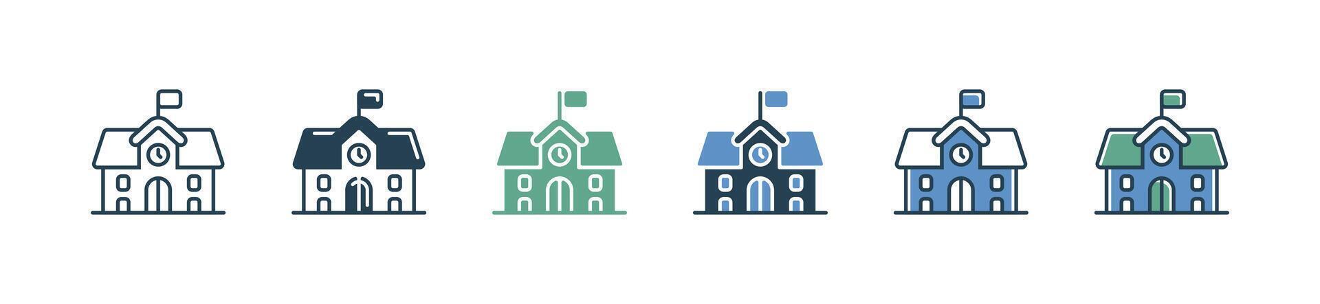 school building icon set education house college academy architecture illustration vector