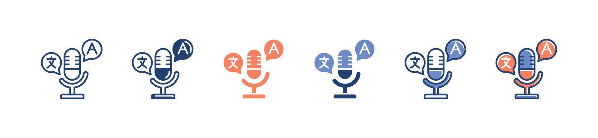 simple microphone talk language translate icon set global communication translation dictionary service business illustration vector
