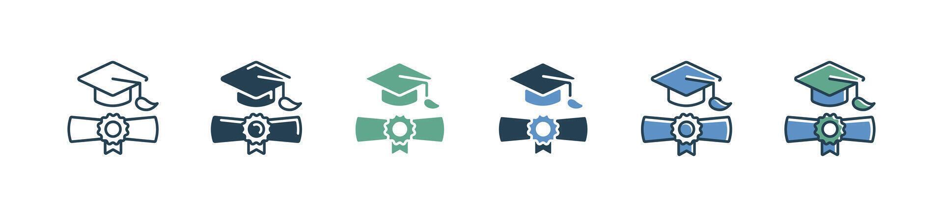 graduate cap with certified graduation letter icon set online school education goal achievement graduation letter scroll illustration for web and app vector