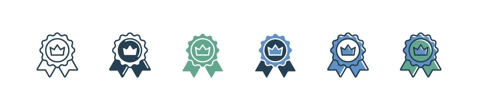 king crown medal badge icon set best business quality winner award signs illustration for web and app vector