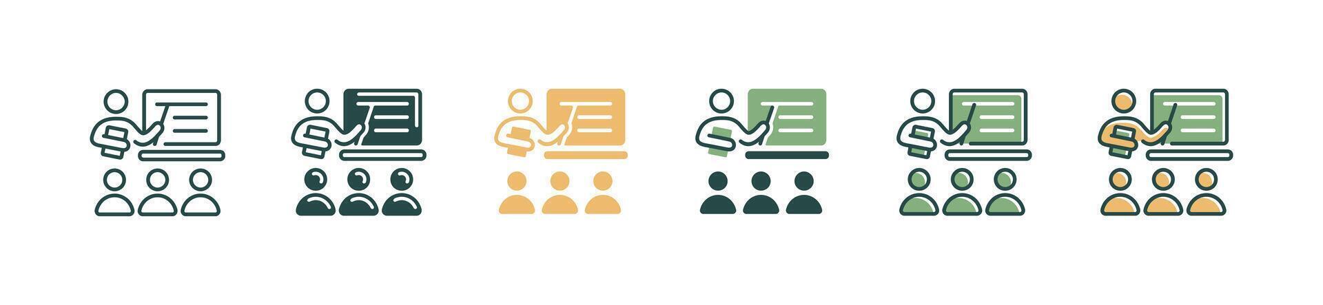 workshop classroom training lecture icon coaching human resource development signs seminar skills education symbol illustration vector