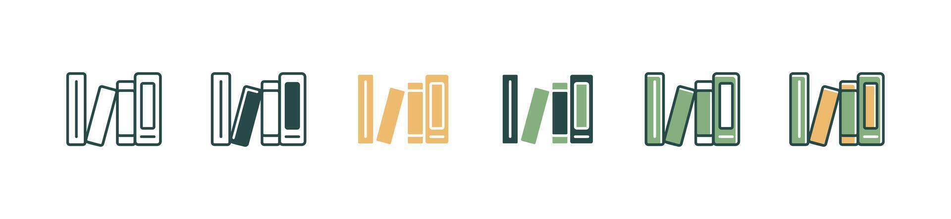 simple bookshelf library interior icon set book stack literature binder bookcase illustration document archive business signs for web and app vector