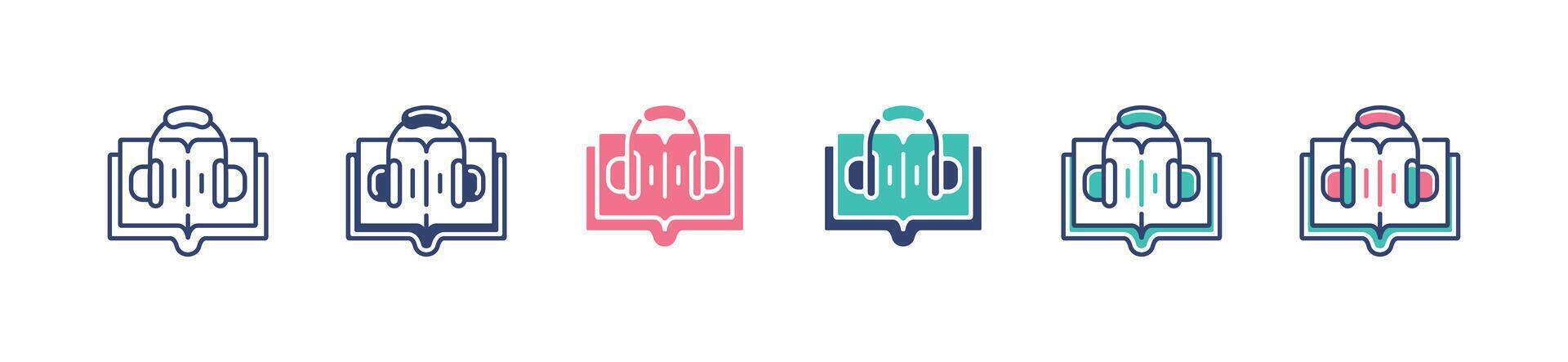 audio book course earphone icon set online podcast listening course digital media education study learning symbol illustration vector