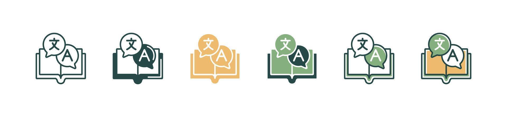 online book translation icon set global communication language dictionary translate service illustration for web and app vector