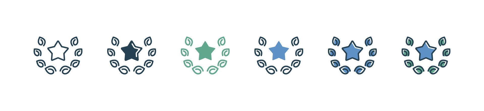 simple leaf wreath line awards with star icon set winner achievement medal laurel signs illustration vector