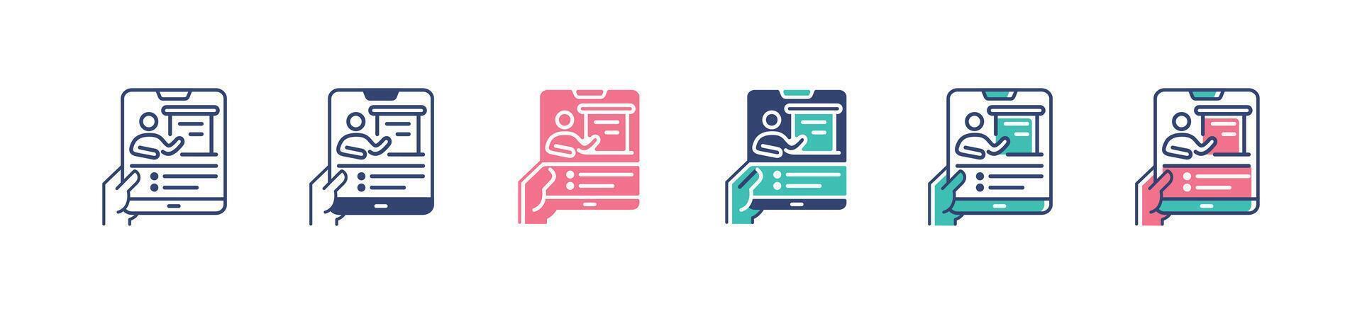 hand holding mobile online course icon virtual classroom business seminar training illustration for web and app vector