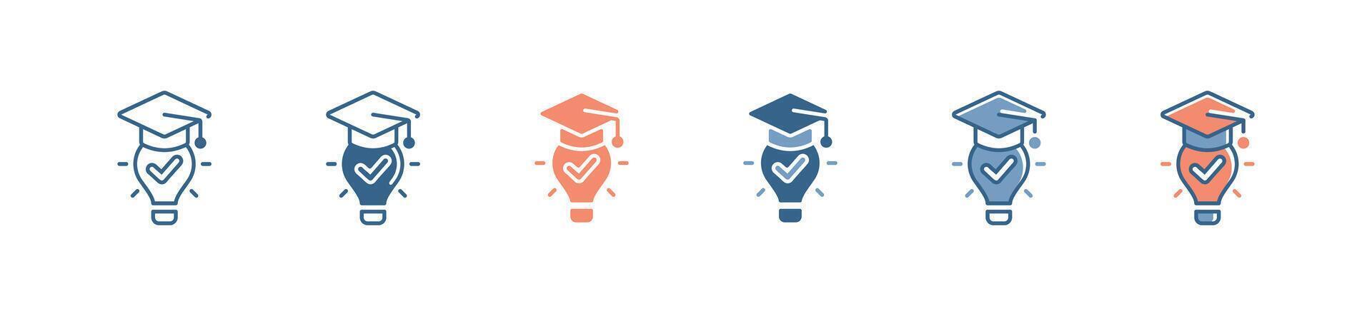 graduation cap light bulb icon set education creative idea lightbulb success student illustration academy business learning course signs for web and app vector