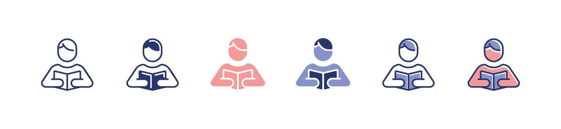 people reading book icon set education school student study literature learning book research illustration for web and app vector