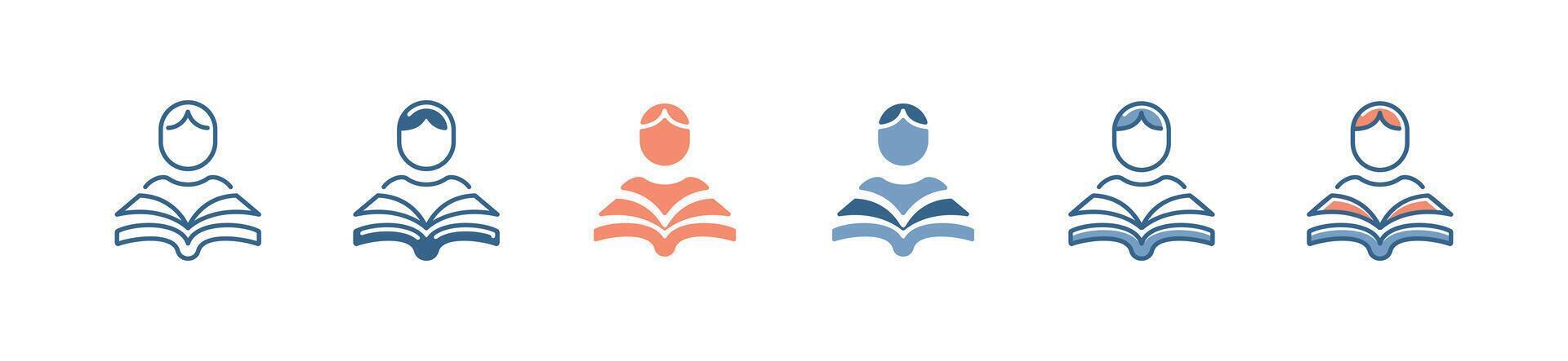 simple student study reading book icon set people studying literature learning school education illustration vector