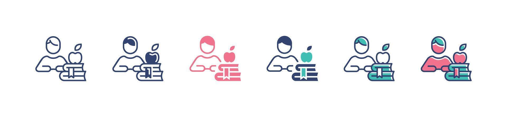 student read book icon set education school people study literature learning business academy teacher books stack with apple signs illustration vector