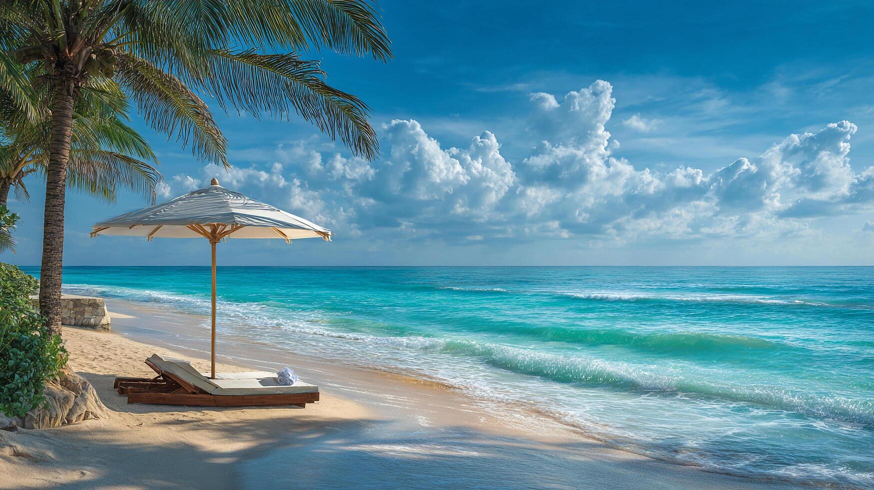 Palm tree beach with soft sea breeze photo