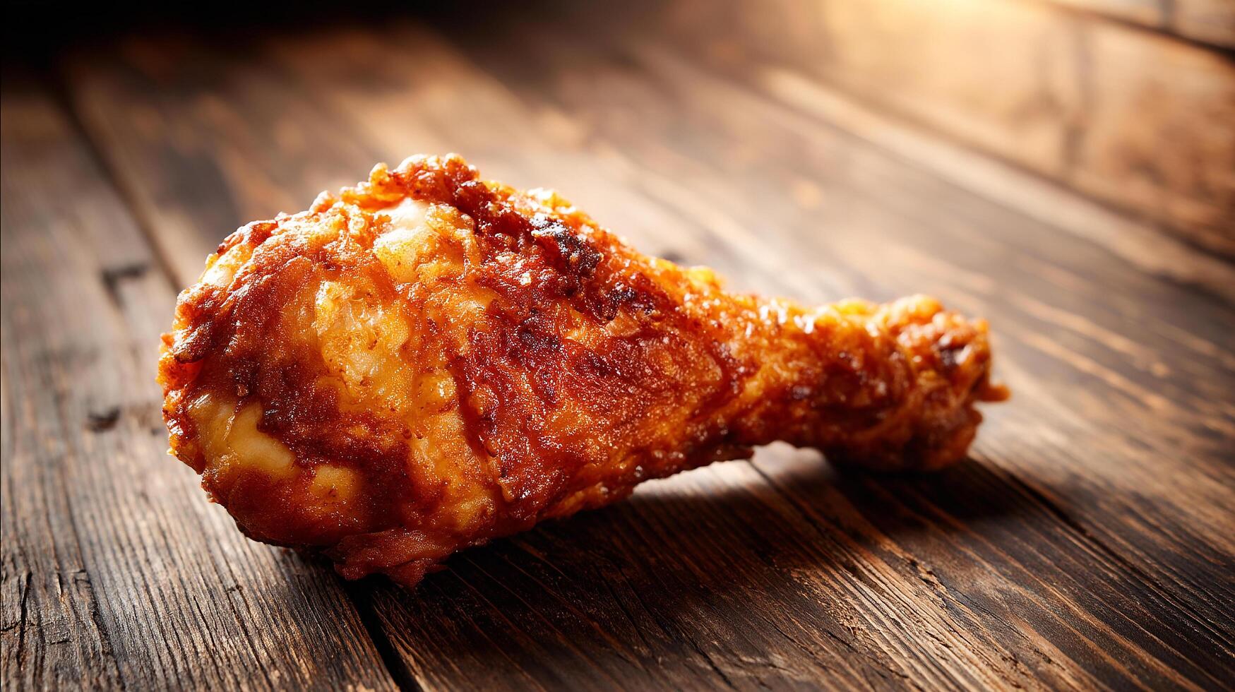 High-resolution close-up of crispy fried chicken leg photography photo