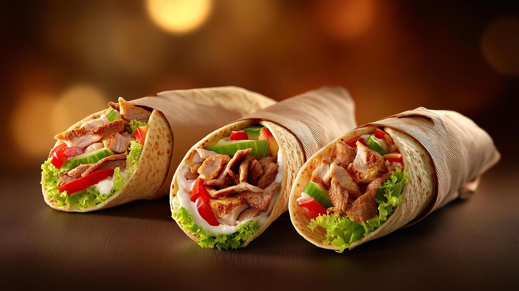 High detail image of meat filled shawarma photo