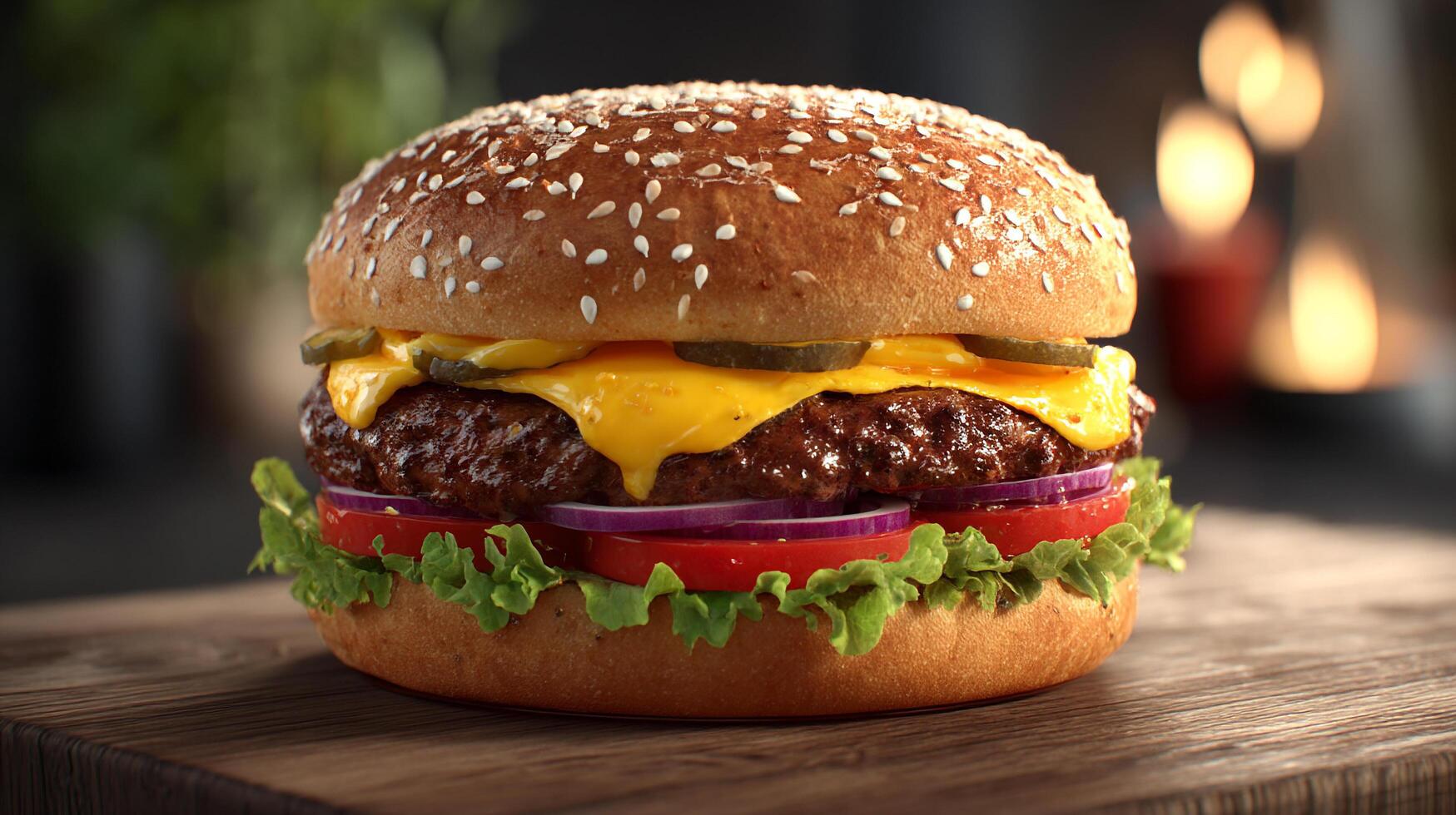 Close up photography of appetizing cheeseburger with texture photo