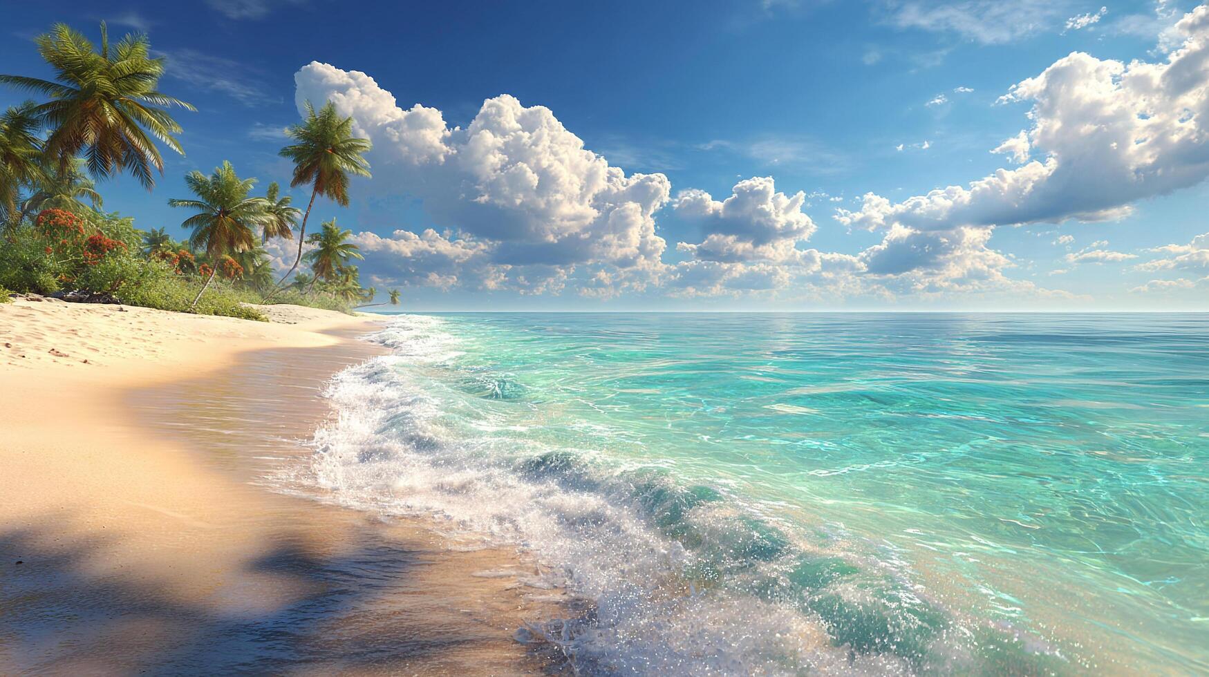 Blue waves breaking gently on beach photo