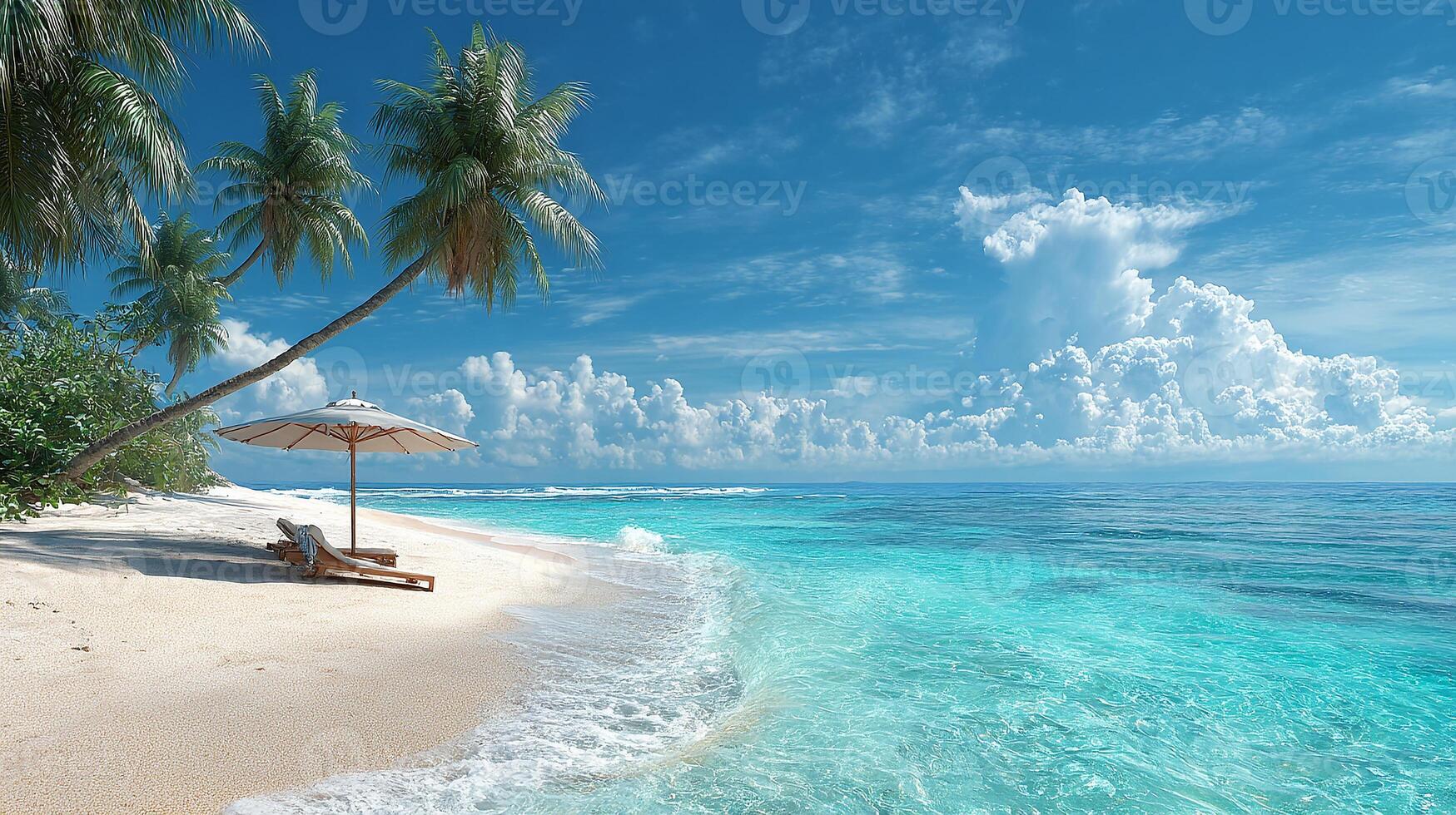 Beach sunset glow on tropical shoreline photo