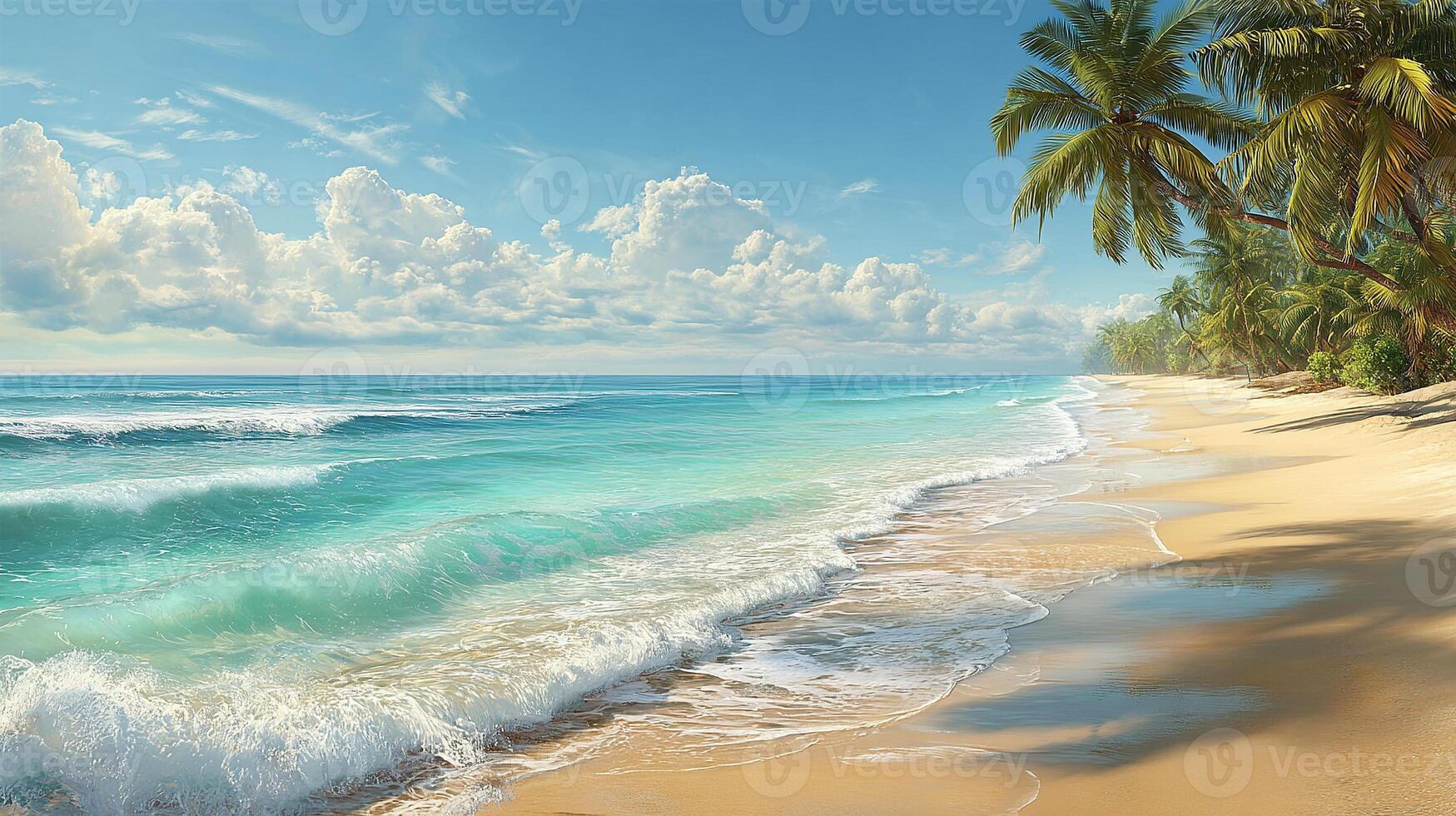 Tranquil palm beach with turquoise sea photo