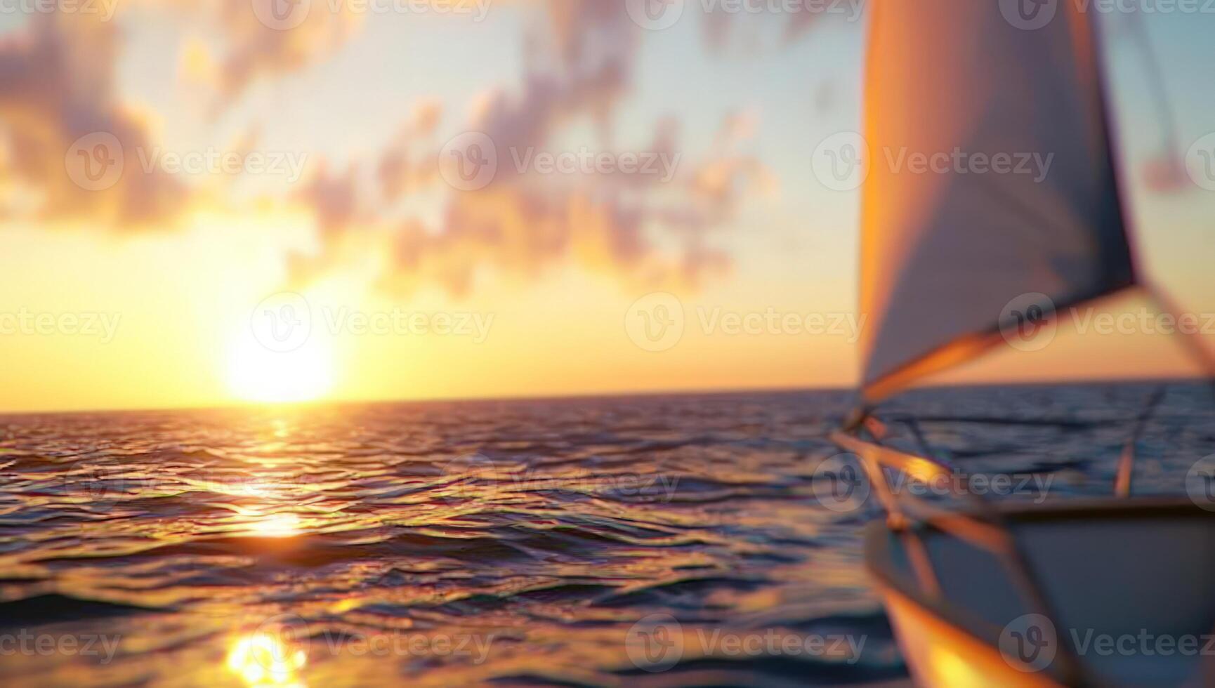 Sailboat sailing the ocean at sunset, vacation backdrop for travel advertisements photo