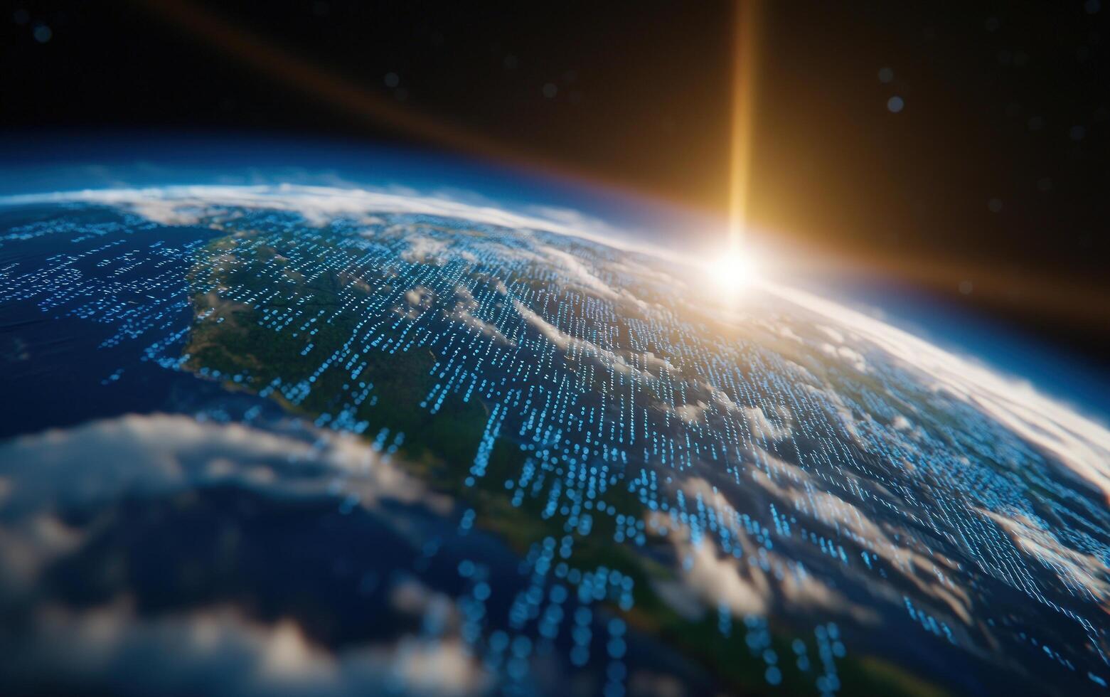 Earth's digital sunrise Data streams over planet's curve photo