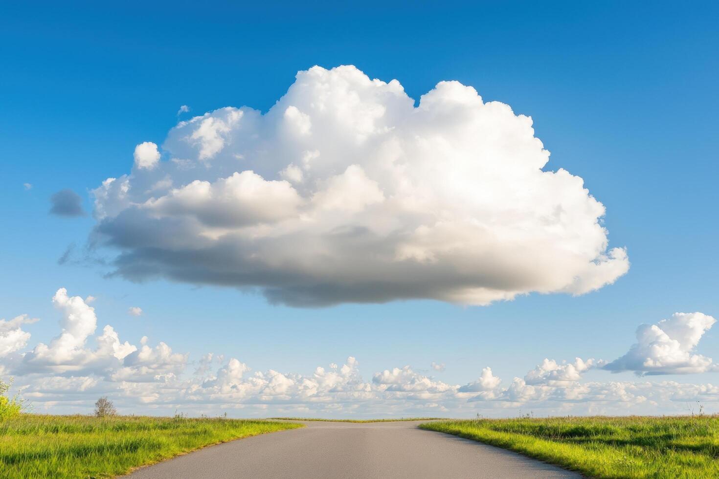 Open road under cumulus cloud, sunny day, ideal for travel ads photo
