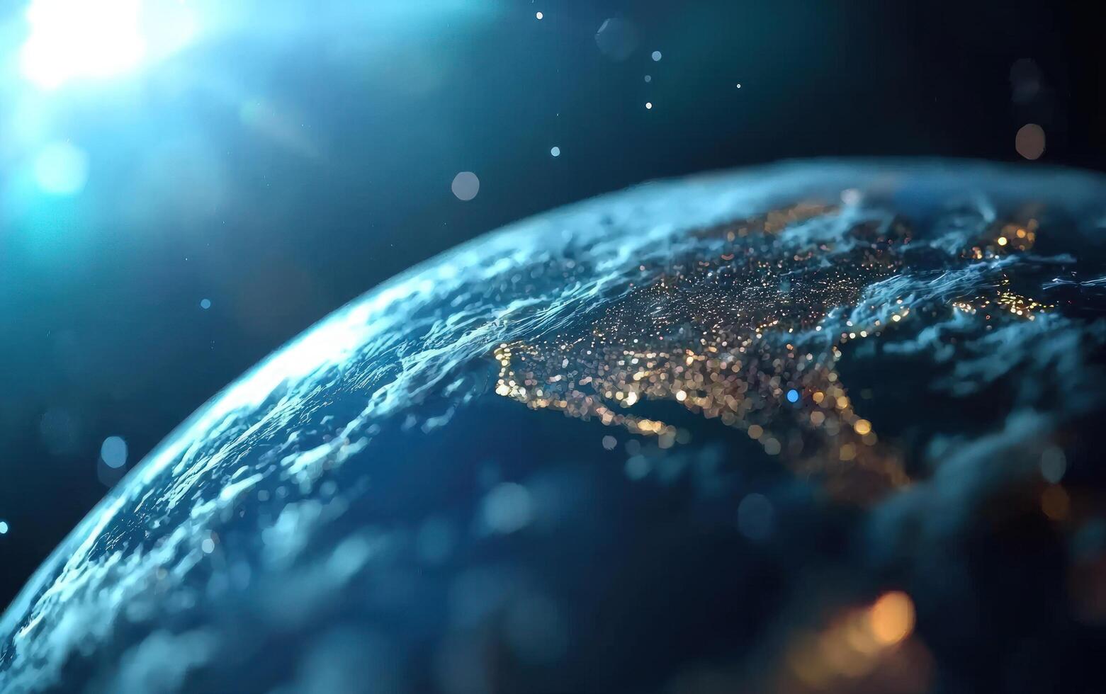 Earth at night, North America visible, space background, for environmental projects photo