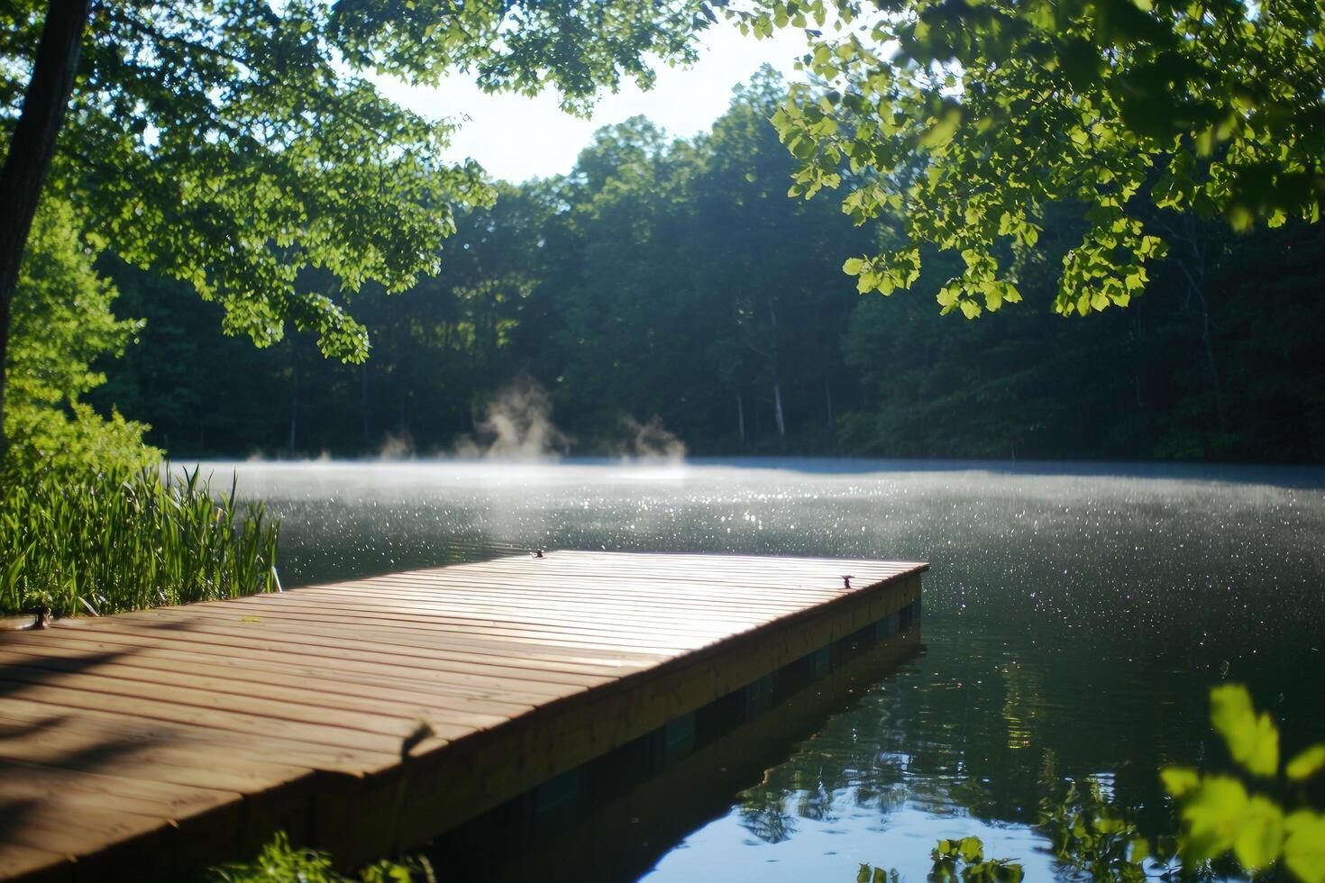 Dock Water Mist Tranquil scene for nature blogs or calming visuals usage photo