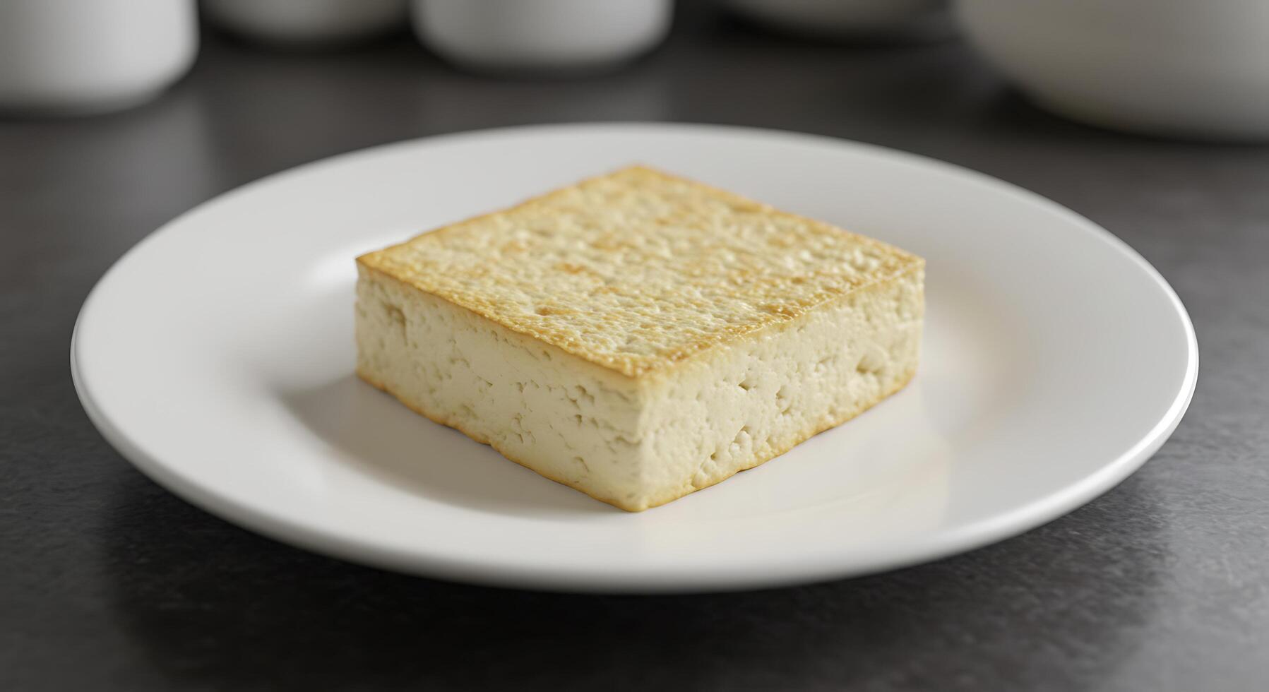 A square piece of bread on a white plate photo