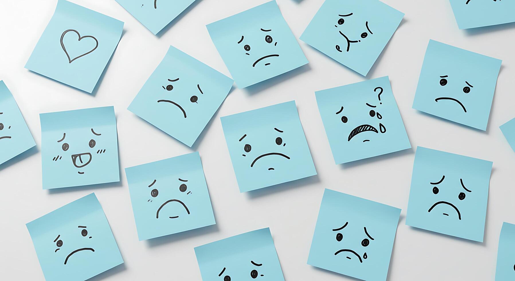 A pile of blue post it notes with different emotions photo
