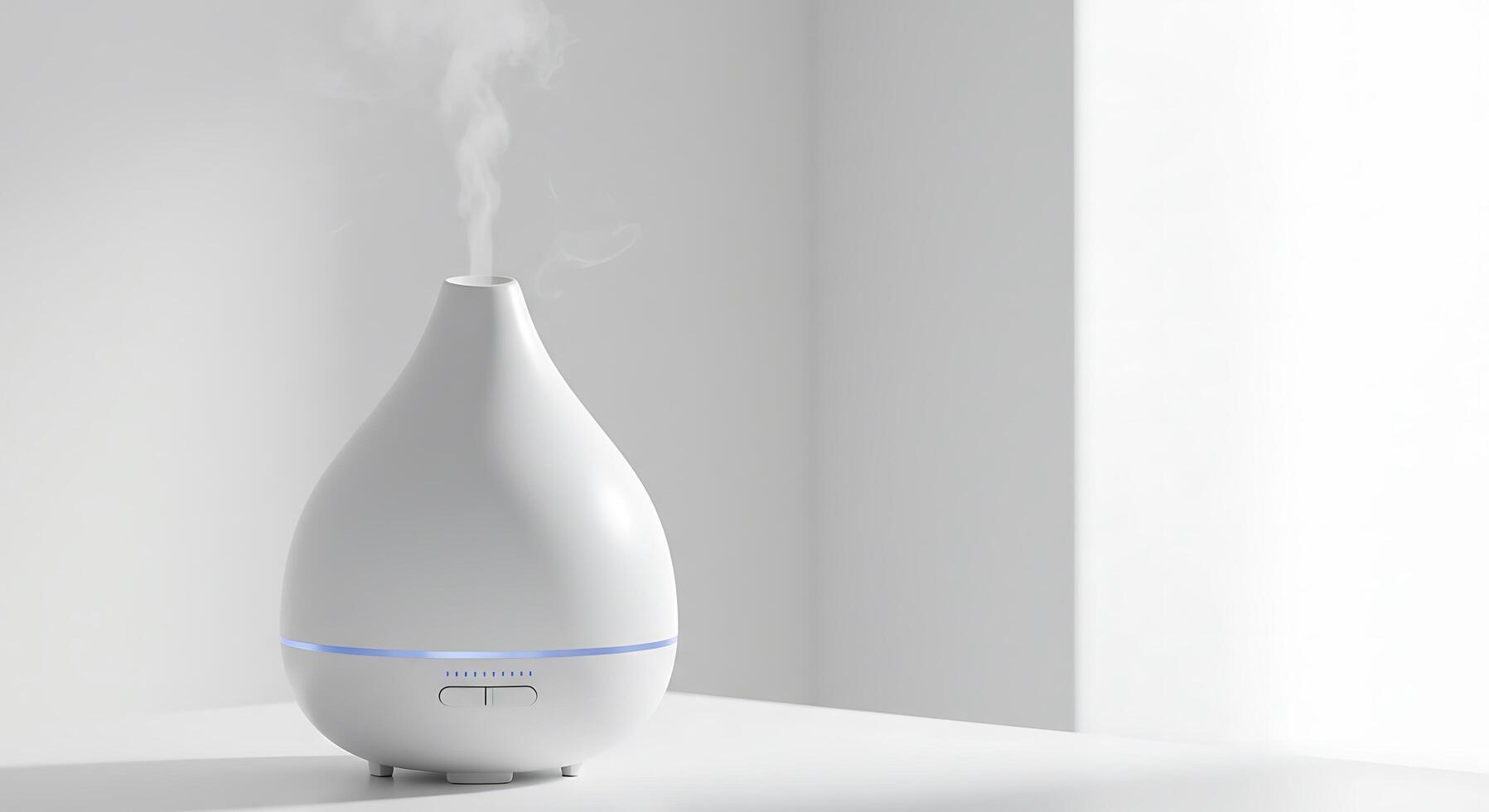A white aroma diffuser is sitting on a table photo