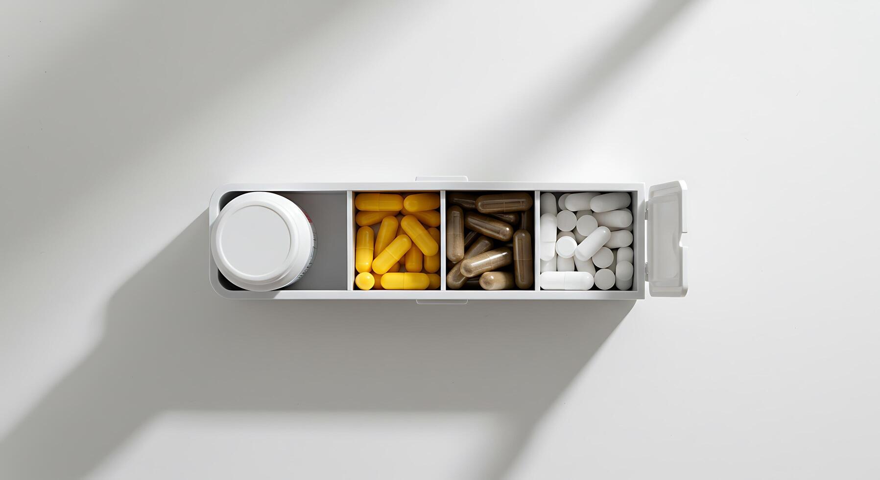A white box with pills and other items photo