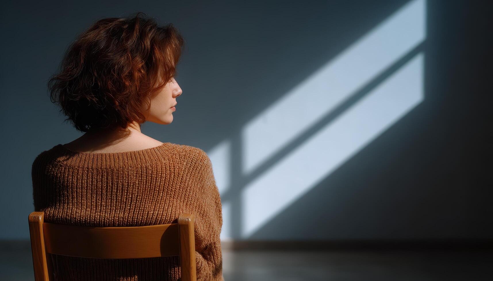 Young woman in a empty room, copy space photo