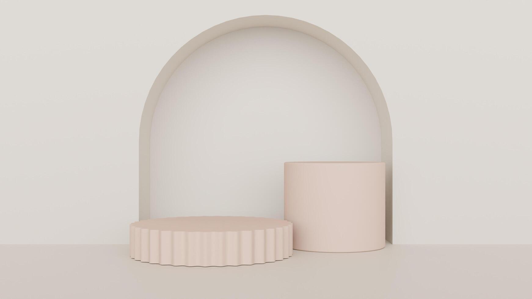 A pink and white wall with a small arch photo