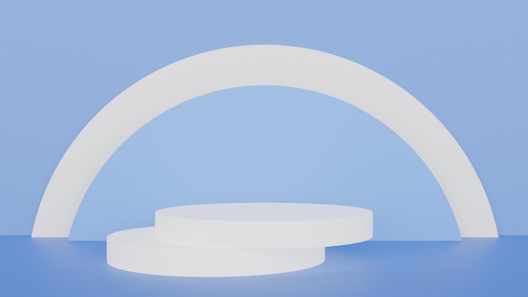 A white arch with a podium in front of it photo