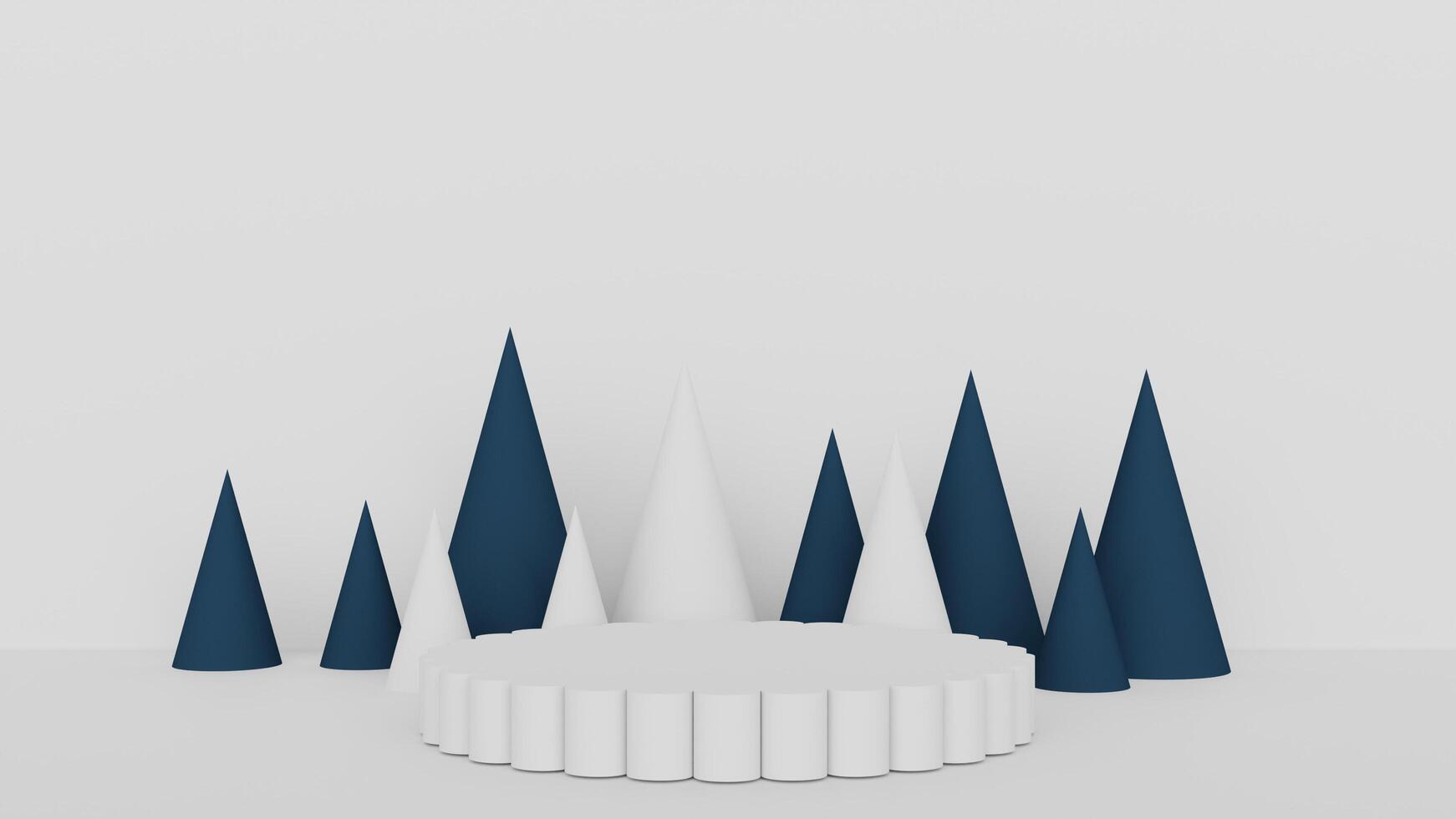 A white table with blue cones on it photo