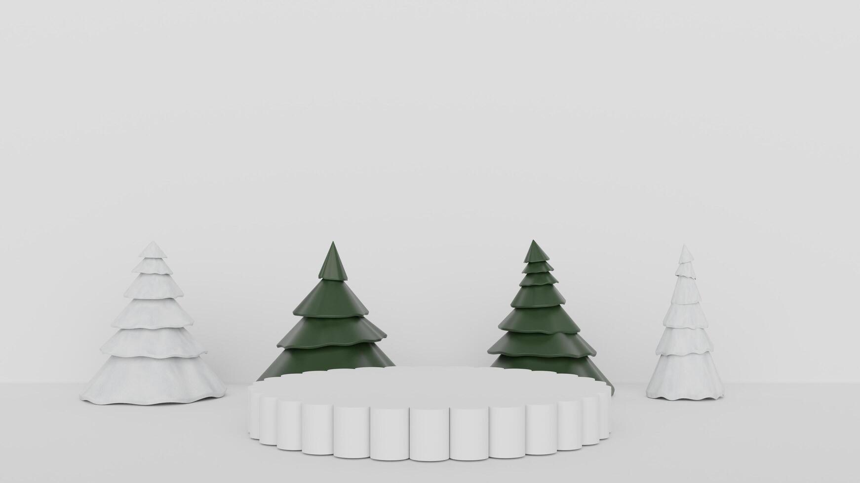 Three white trees with green leaves on top of a white table photo