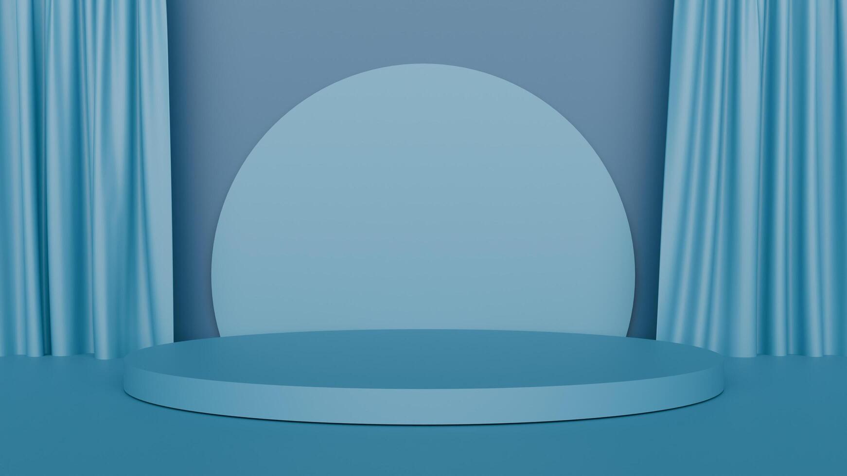 Stage with blue curtain and podium 3d render photo