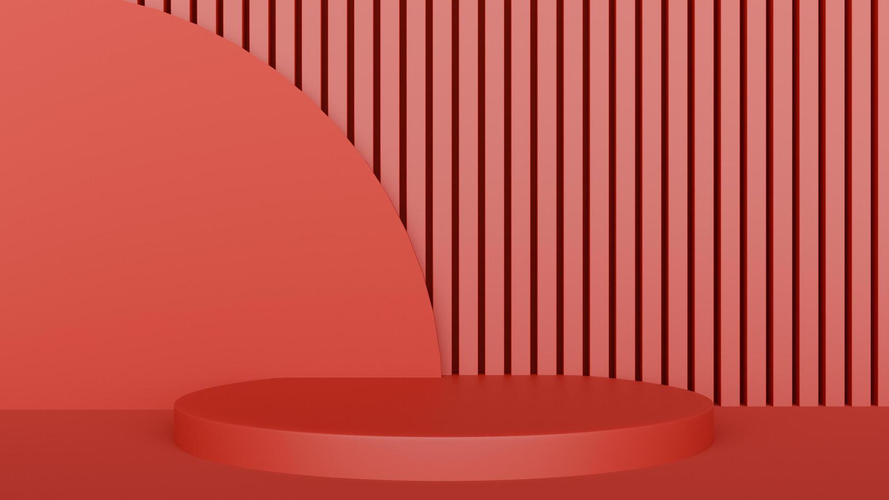 Red background with a podium and a red wall photo