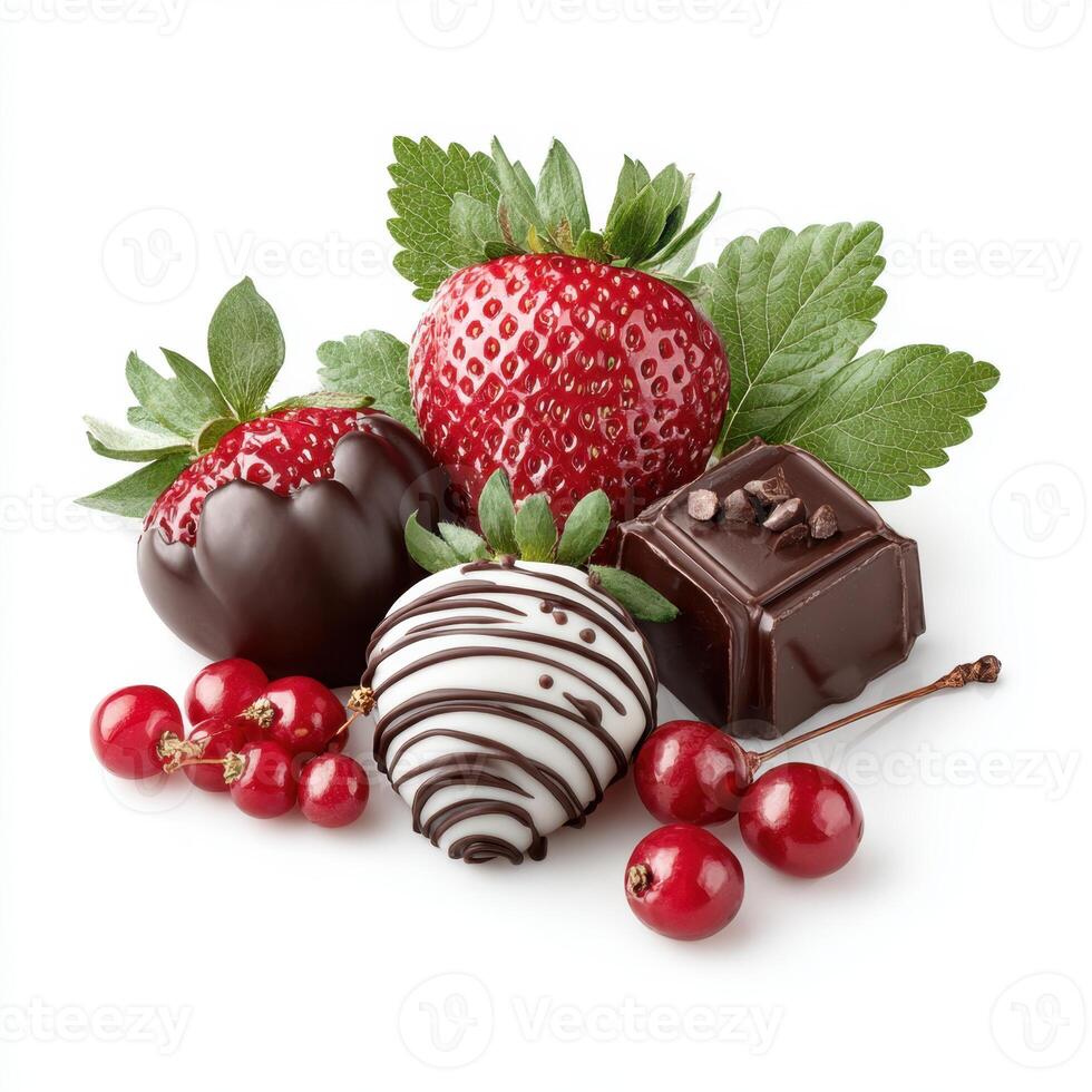 Chocolate and strawberries on a white background photo