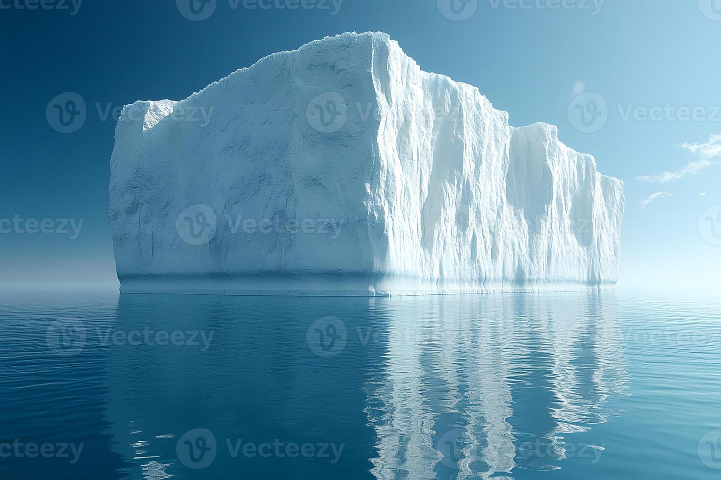 Majestic Iceberg Floating on Calm Ocean Waters Under Clear Blue Sky photo