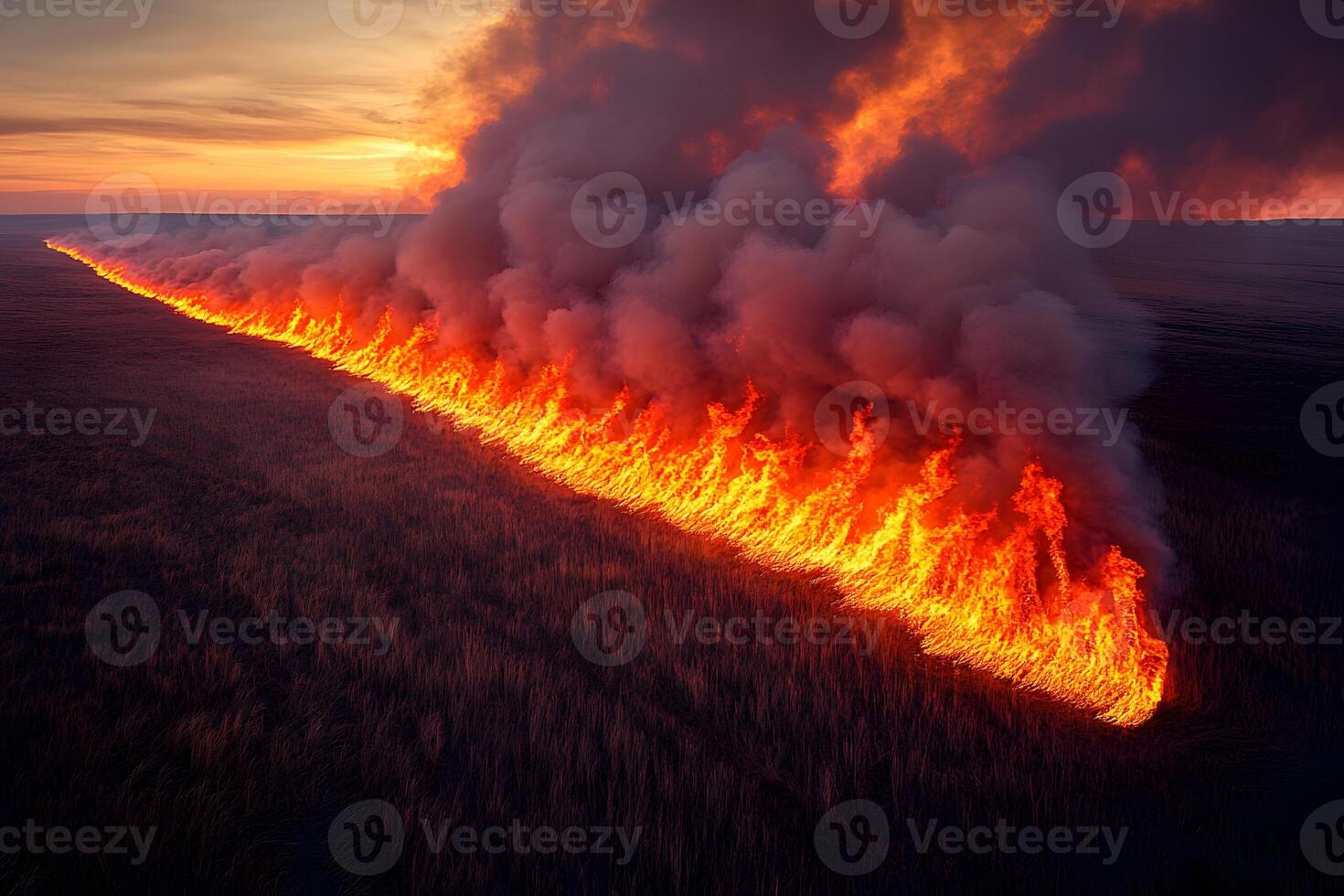 Dramatic Landscape Fire at Sunset - Environmental Impact and Natural Disaster Concept photo