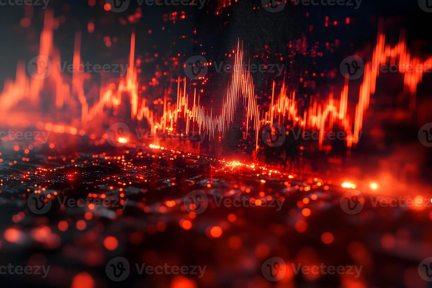 Futuristic Digital Data Visualization with Red Financial Graphs for Technology Design photo