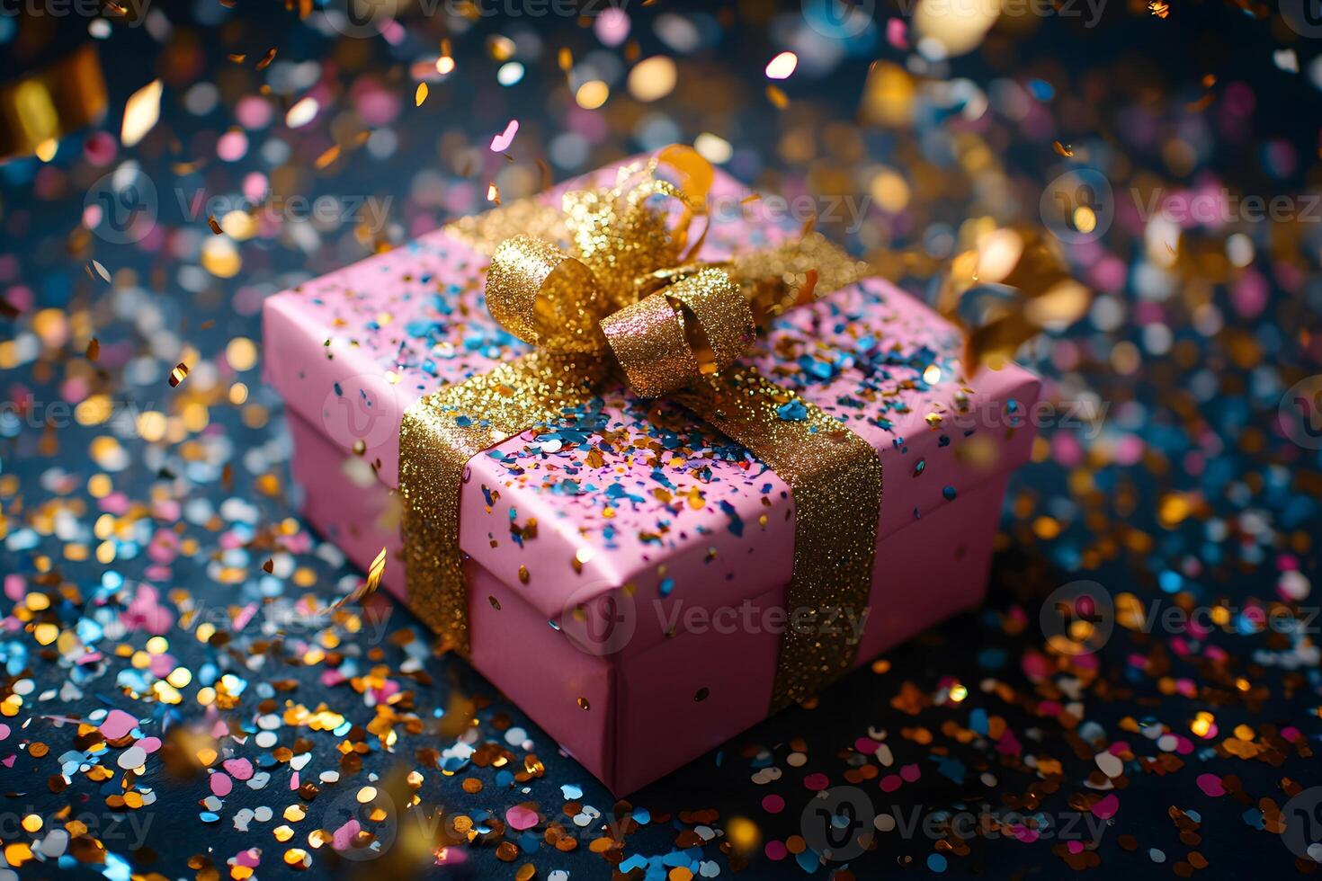 Festive Gift Box with Bright Confetti Celebration Theme for Holiday Decor and Greeting Cards photo