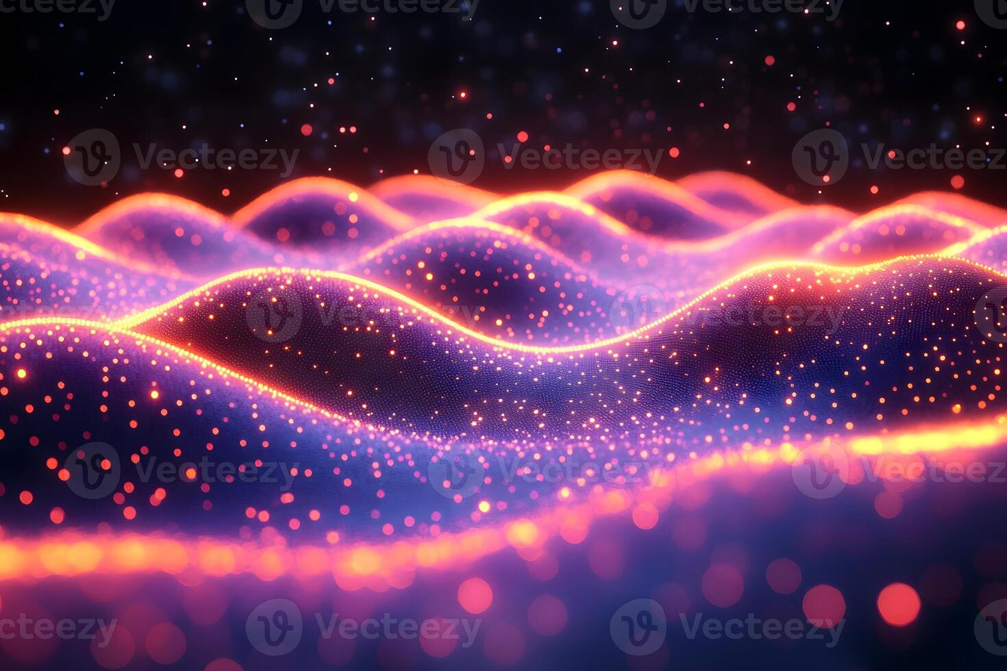 Futuristic Abstract Neon Waveforms with Vibrant Particles for Digital Design and Tech Art photo
