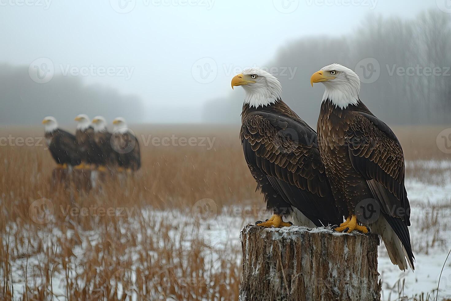 Majestic Bald Eagles Perched in Winter Landscape Wildlife and Nature Photography photo