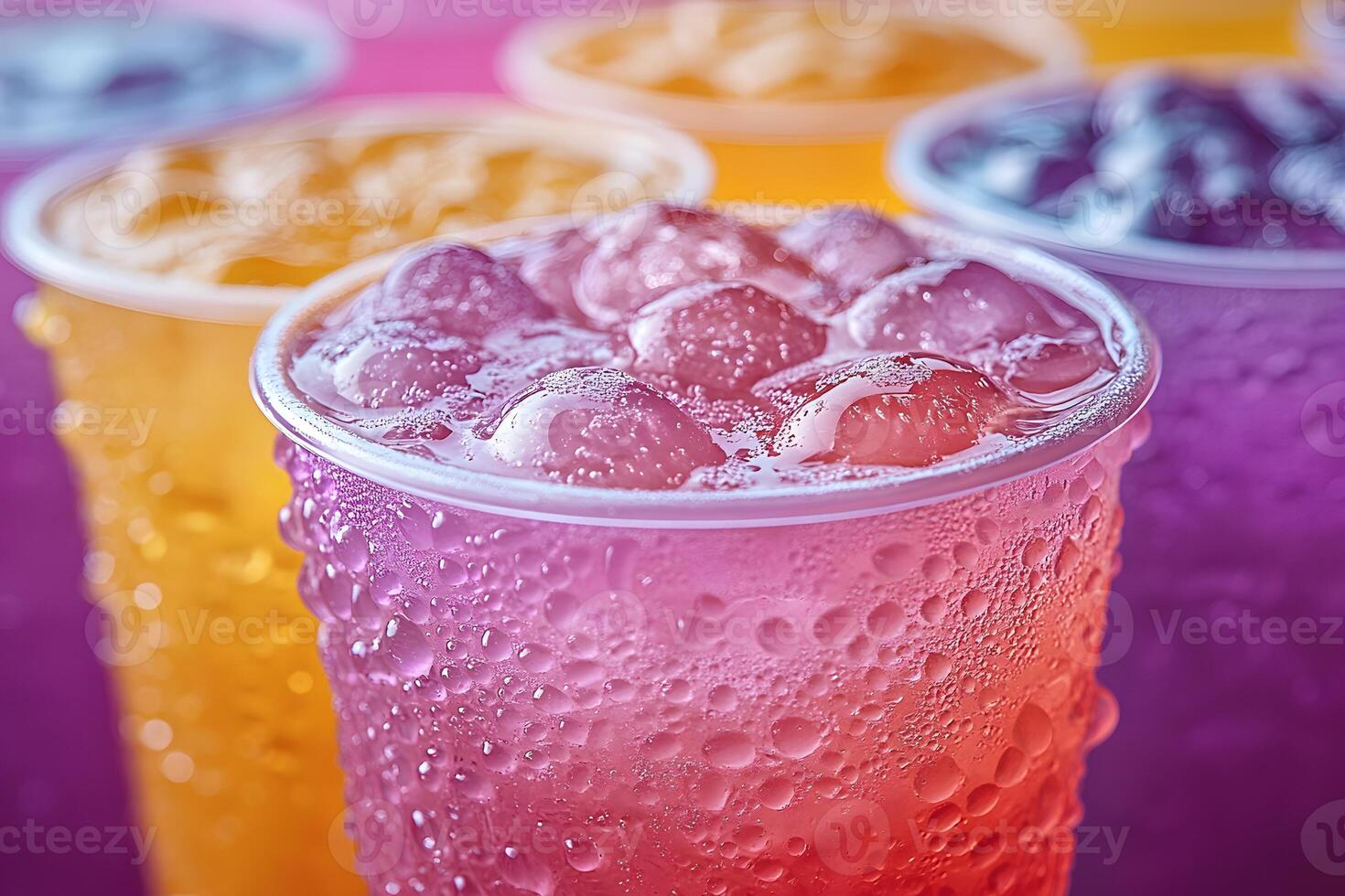 Colorful Refreshing Summer Beverages - Iced Drinks with Vibrant Background for Party Decor photo