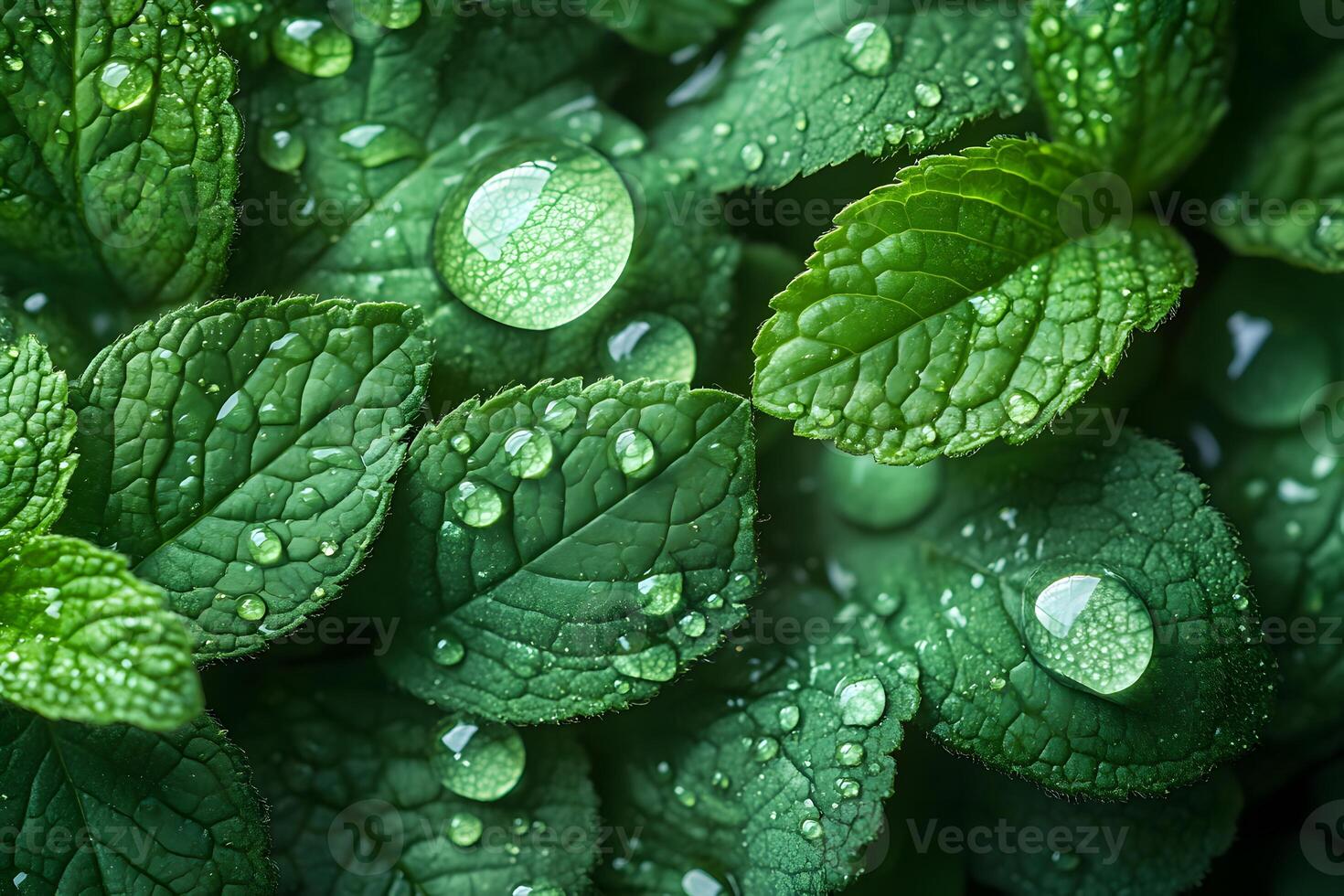Refreshing Mint Leaves with Dew Drops for Organic Design and Nature Themes photo