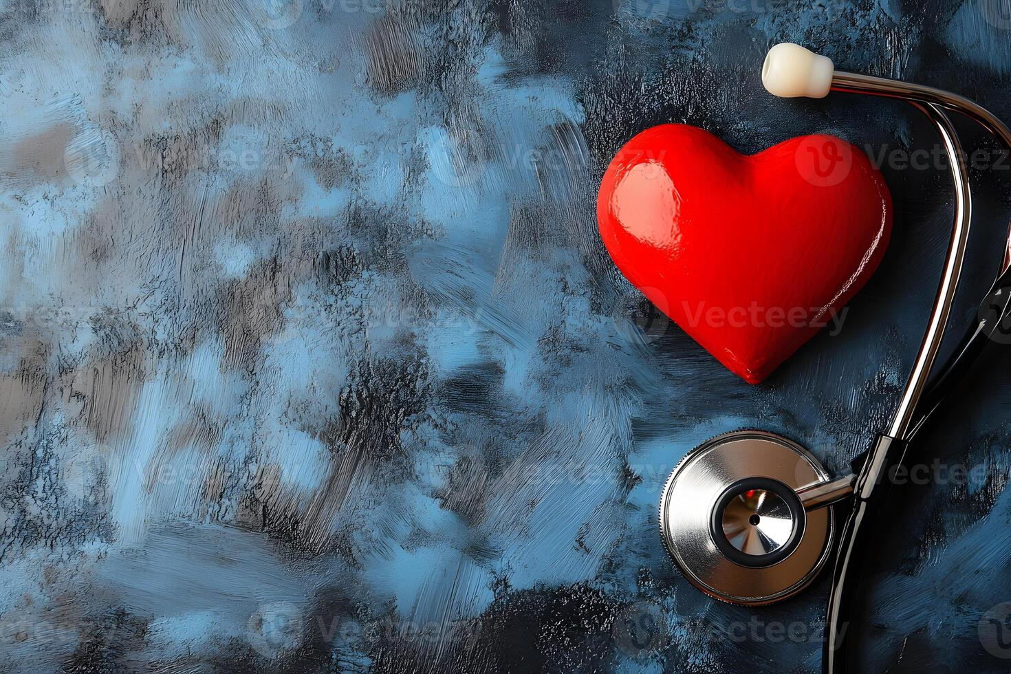 Healthcare and Heart Health Concept with Red Heart and Stethoscope on Textured Background photo
