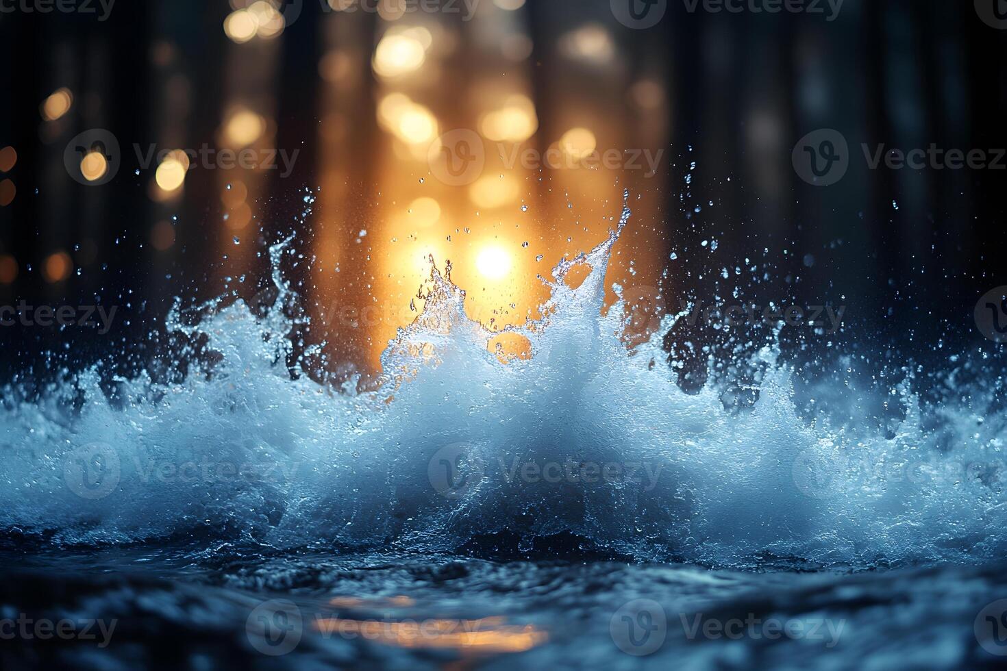 Dynamic Ocean Waves at Sunset in Forest Setting for Nature and Calm Concepts photo