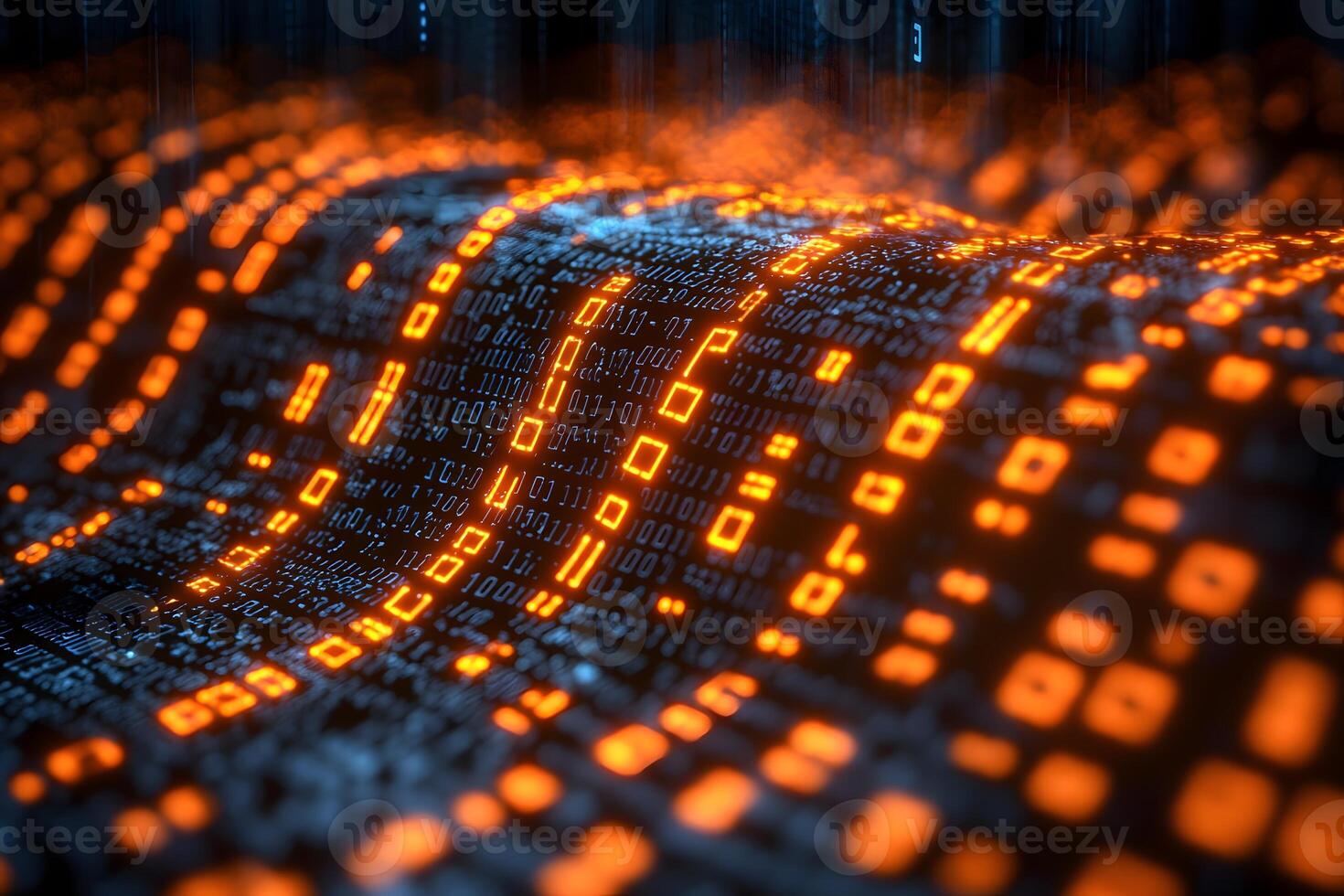 Dynamic Digital Data Flow with Glowing Binary Code for Technology Design photo